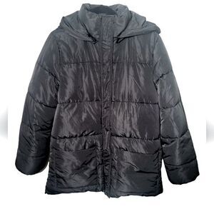 Fashion Nova Womens Black Puffer Jacket with pockets and detach hood size Medium